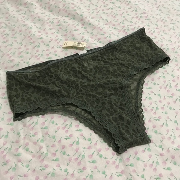 NWT Aerie Island Breeze Sparkly Lace Panty L Cheeky Bottoms Royal Palm Green - Picture 2 of 11